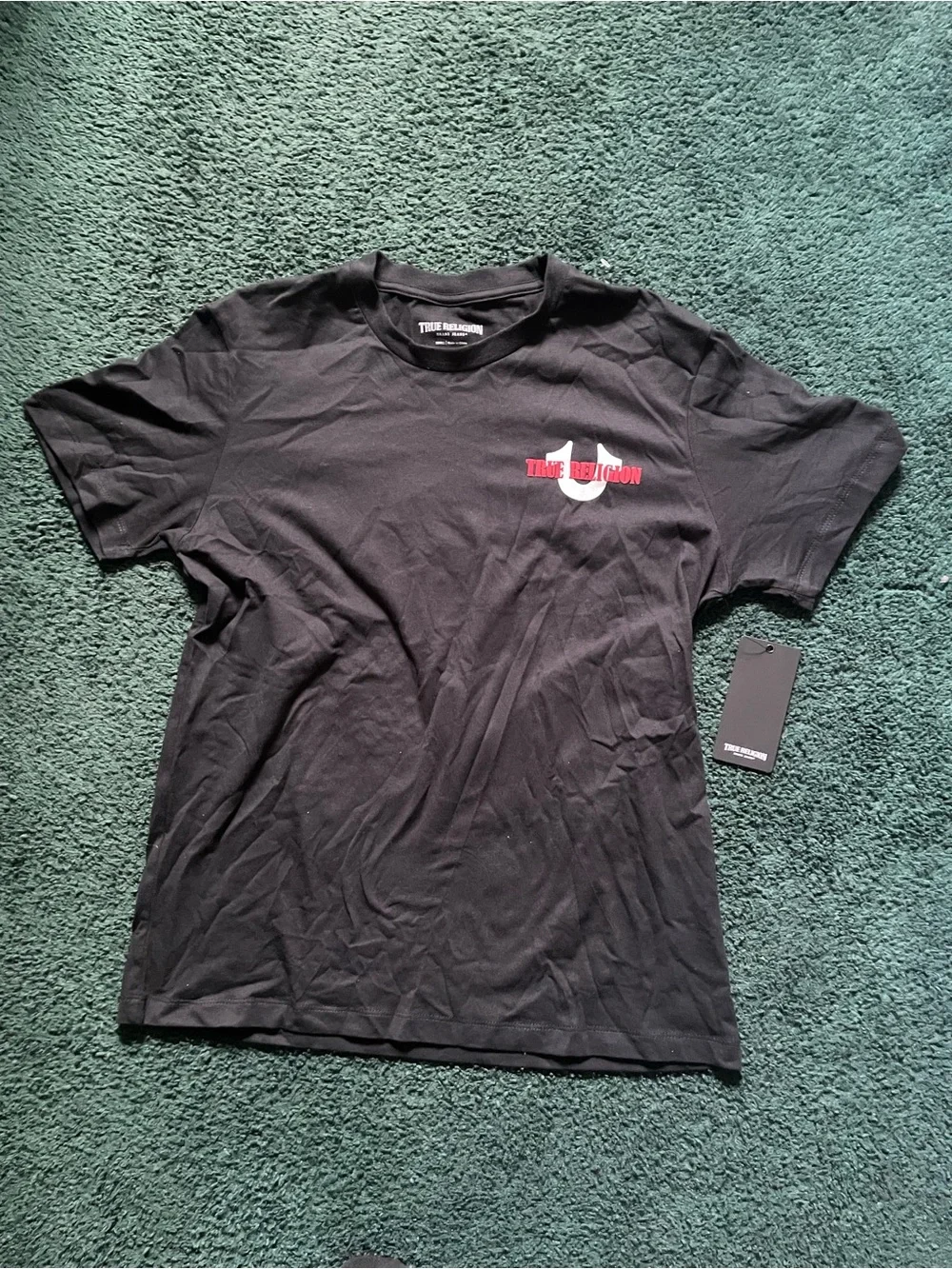 True Religion Black Short Sleeve Tee with Red Logo